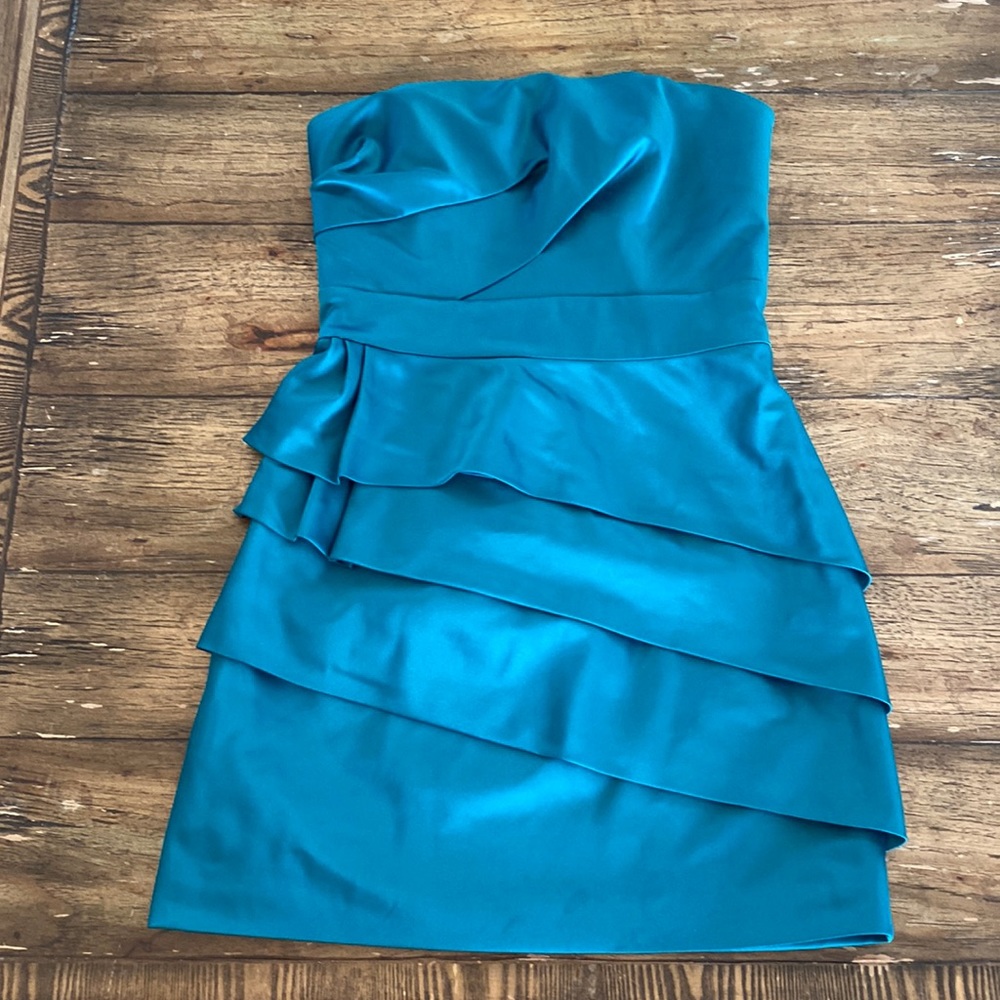 BCBG Teal strapless short Ruffle Tier Dress